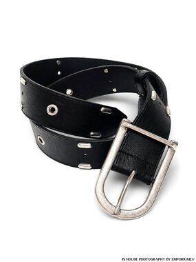 The Kooples AFCE23013K Black Leather Belt With Rivets